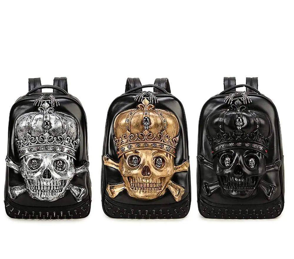 Fashion Punk Rivets Waterproof 3D Ghost Skull With Crown Backpack  Laptop
