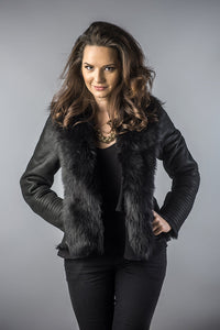 Black lamb nappa leather jacket with merino fur collar by AA Vesa