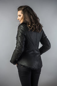 Black lamb nappa leather jacket with merino fur collar by AA Vesa — view 3