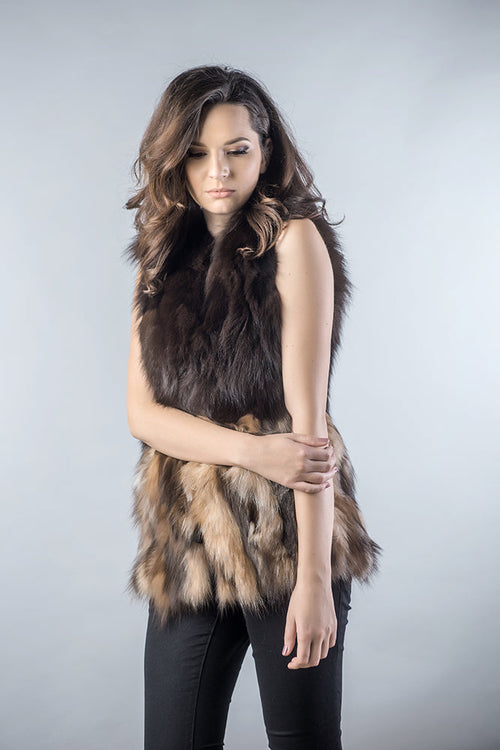 Black and light brown genuine fox fur vest by AA Vesa