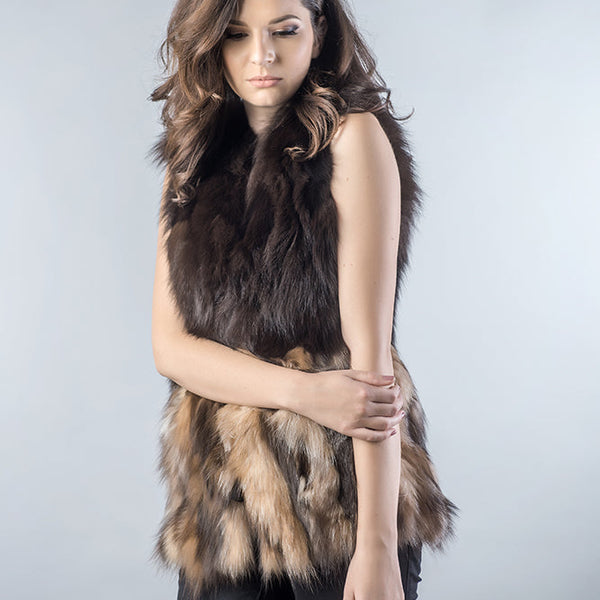 Black Light Brown Genuine Fox Fur Vest