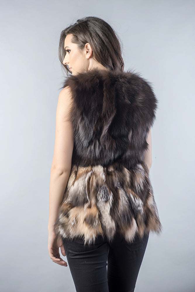 Black and light brown genuine fox fur vest by AA Vesa — view 2