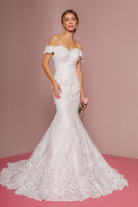 Mermaid Wedding Dress With Off-The-Shoulder Design And Embroidered Mesh