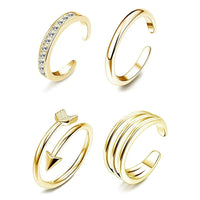 4Pcs Simple Alloy Crystal Foot Ring Adjustable Opening Toe Ring For Women Girl Summer Beach Vacation Jewelry Finger Ring