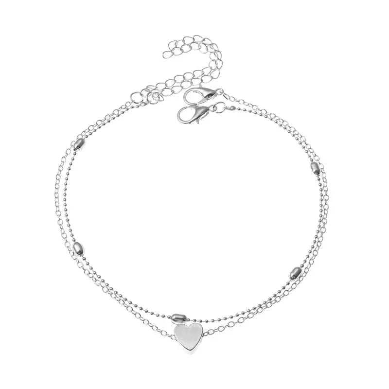 Trendy Beads Multilayer Summer Heart Anklet For Woman Bohemian Vintage Footwear Leg Bracelets 2021 Female Foot Jewelry Gifts New