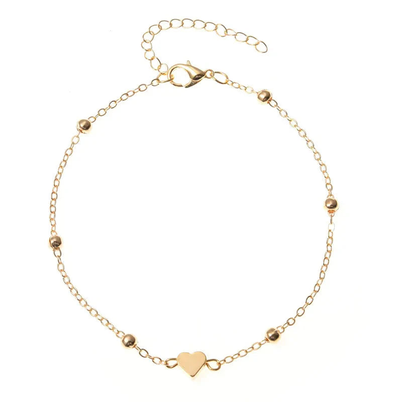 Trendy Beads Multilayer Summer Heart Anklet For Woman Bohemian Vintage Footwear Leg Bracelets 2021 Female Foot Jewelry Gifts New