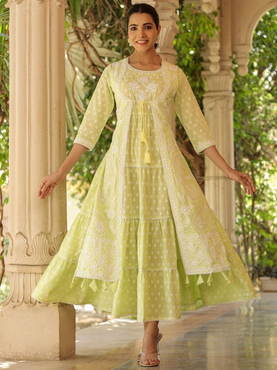 Women's Fit & Flare Maxi Dress with Ethnic Motif Embroidery-0