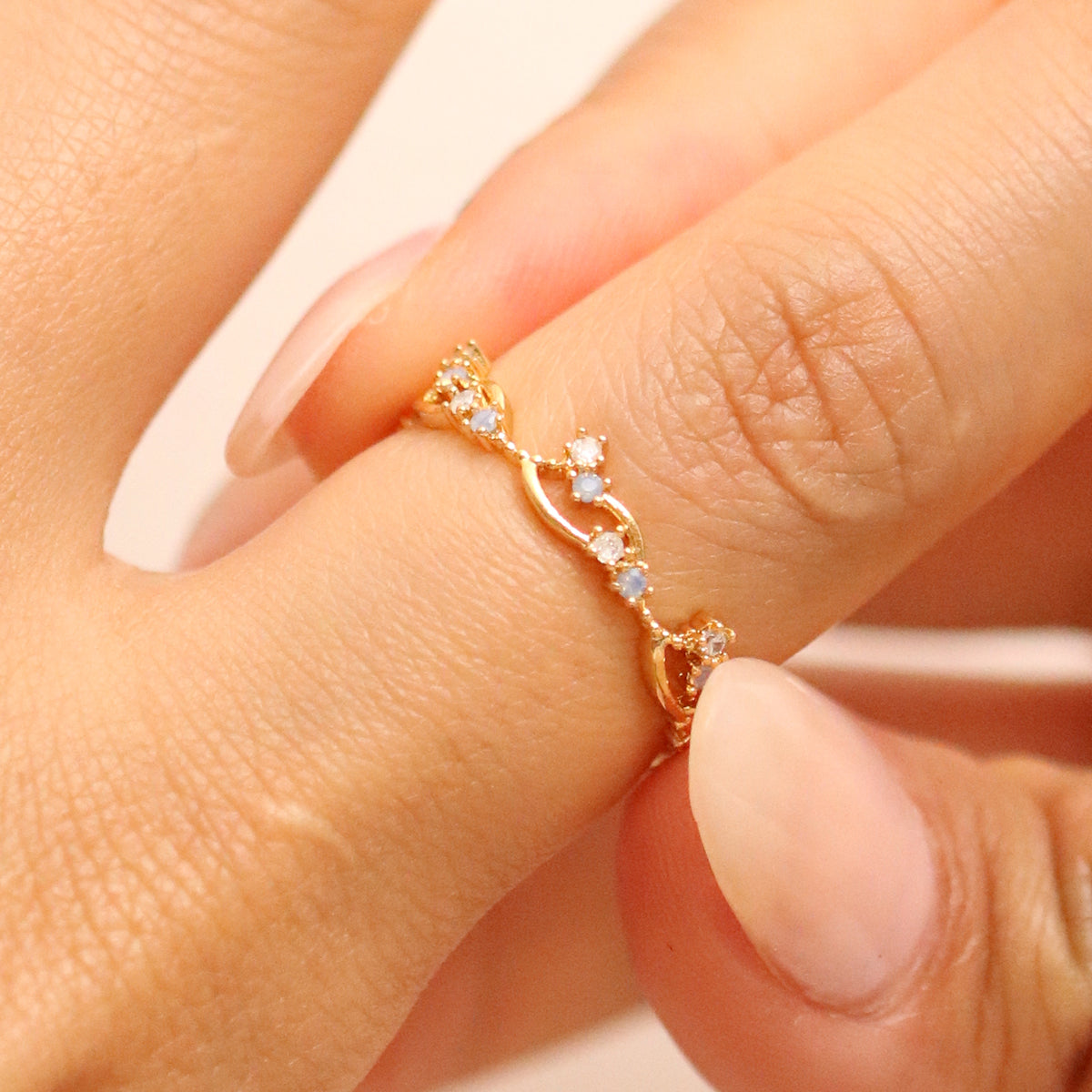 Wavy moonstone cubic zirconia ring by Nabi London — view 2