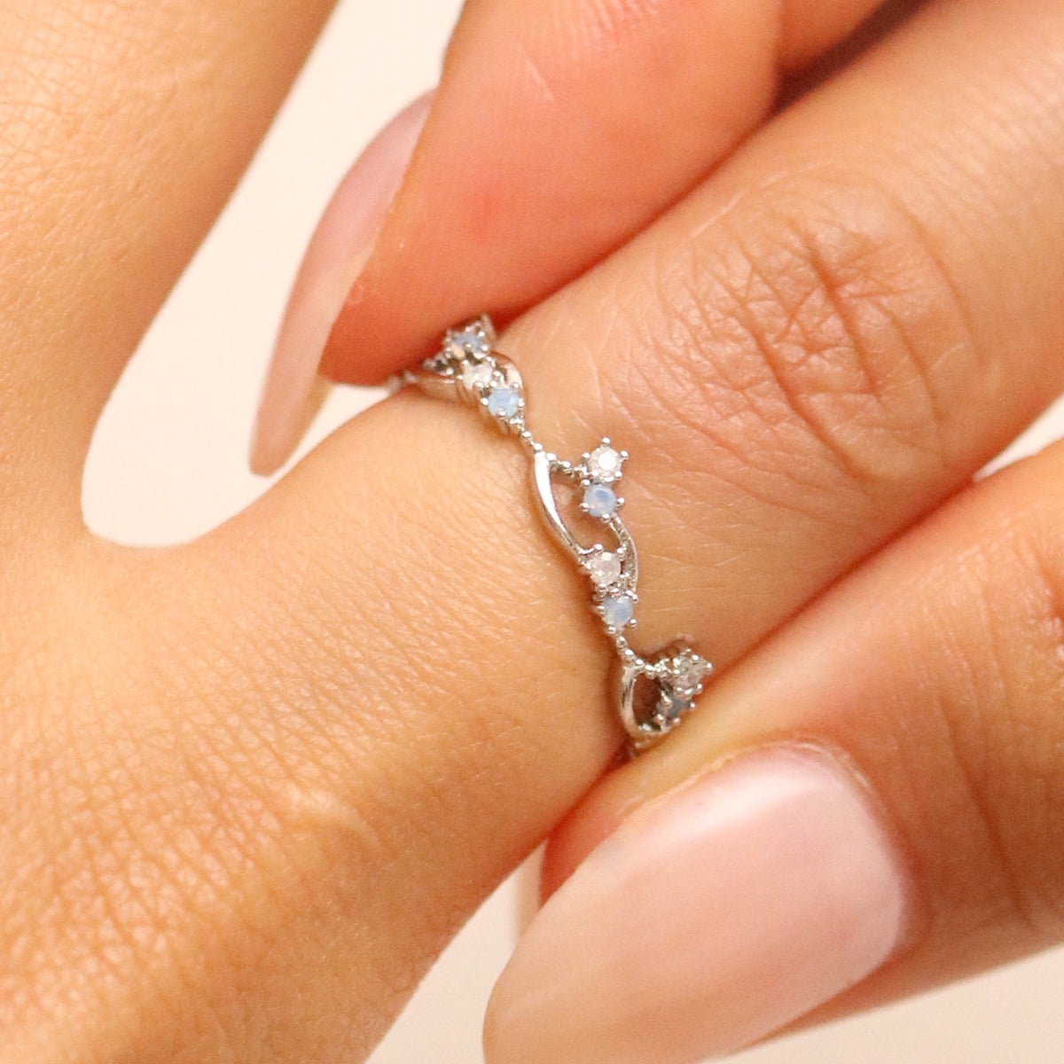 Wavy moonstone cubic zirconia ring by Nabi London — view 3