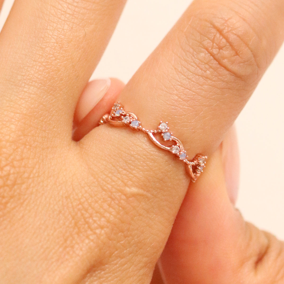 Wavy moonstone cubic zirconia ring by Nabi London — view 4