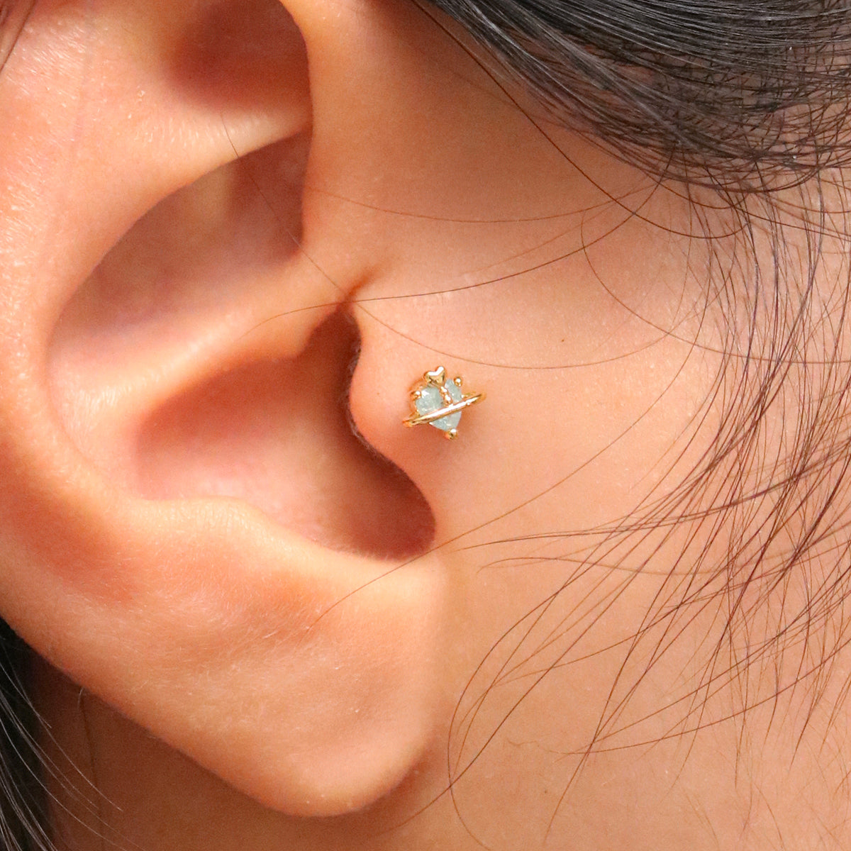 Princess heart shaped stud piercing earring with cubic zirconia — view 4