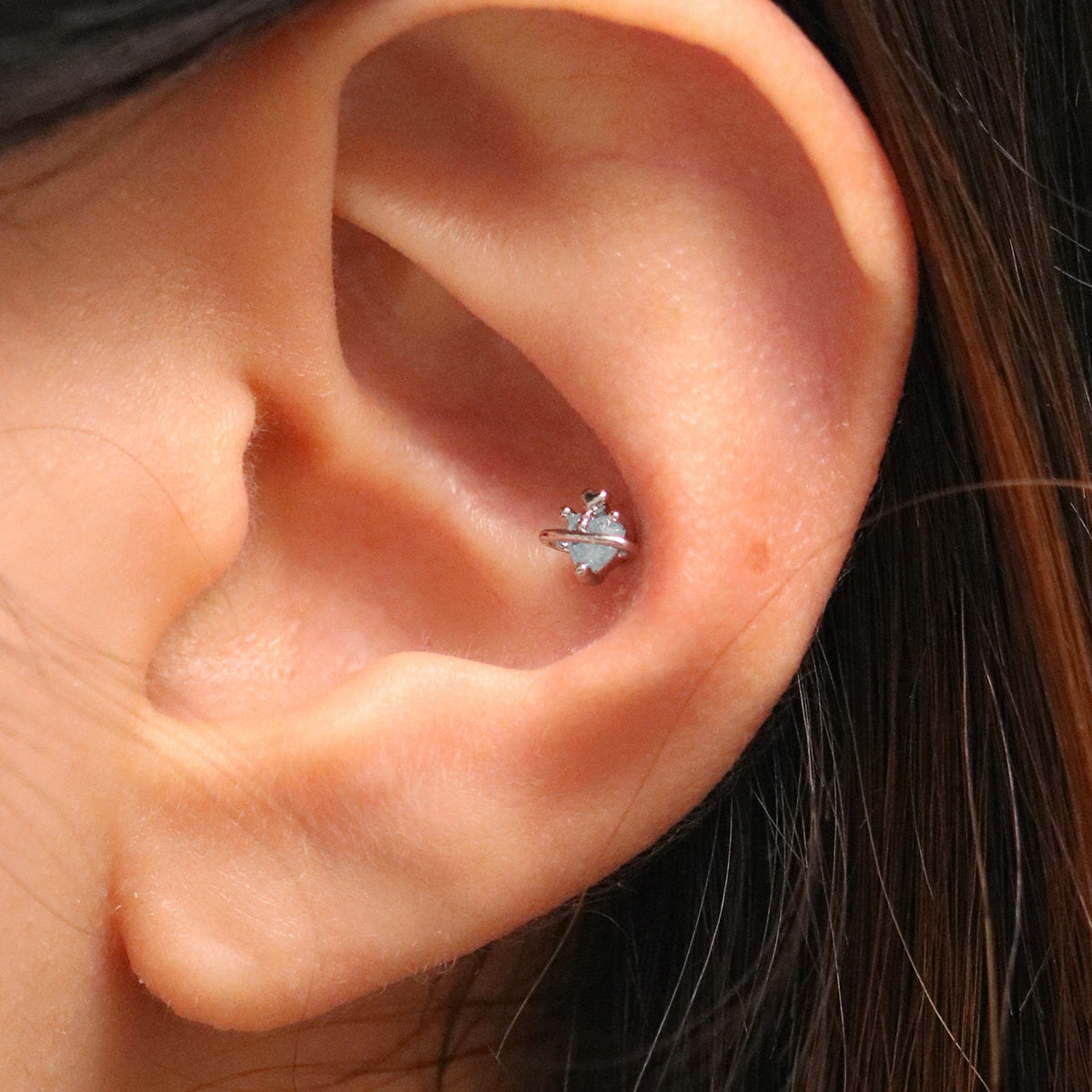 Princess heart shaped stud piercing earring with cubic zirconia — view 5