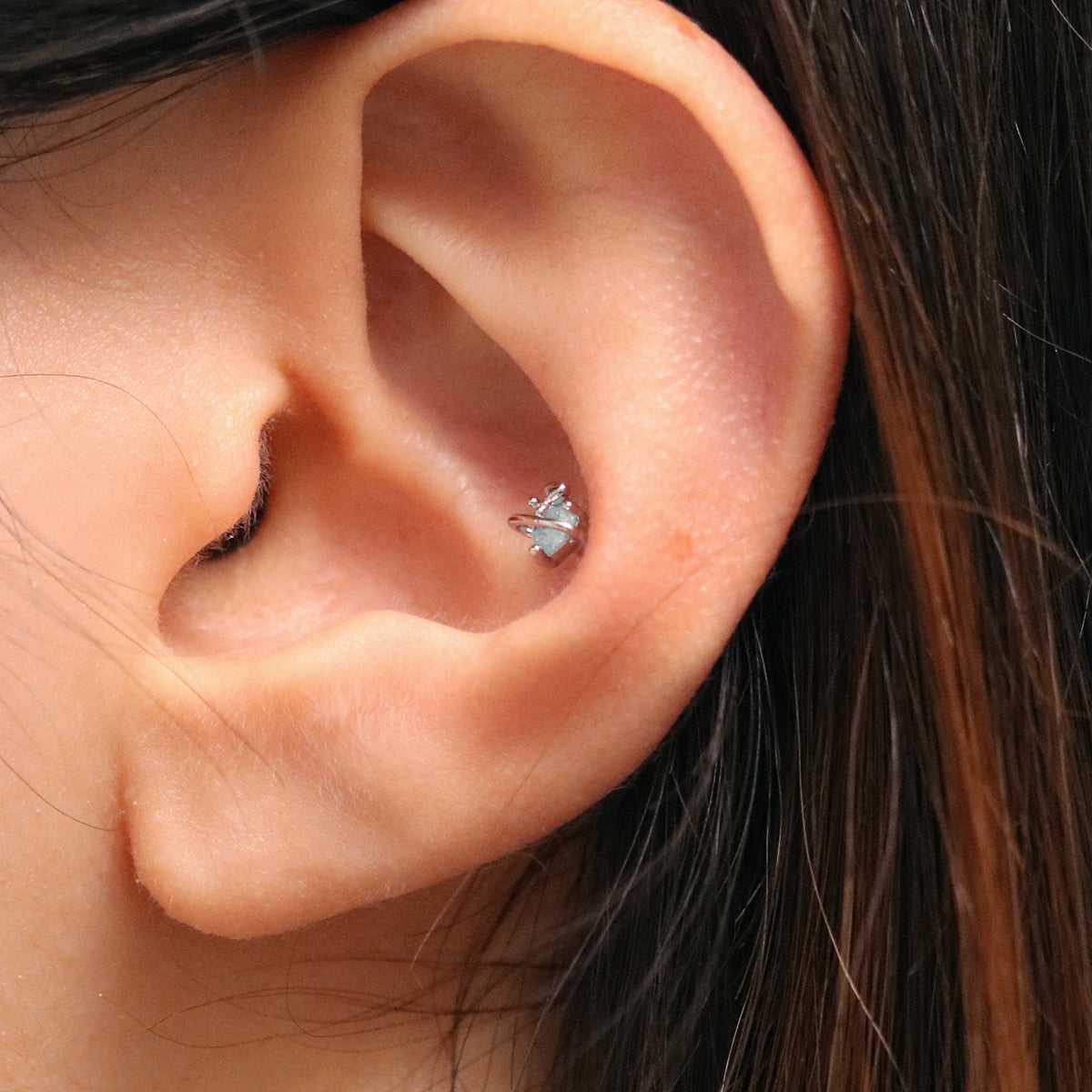 Princess heart shaped stud piercing earring with cubic zirconia — view 6