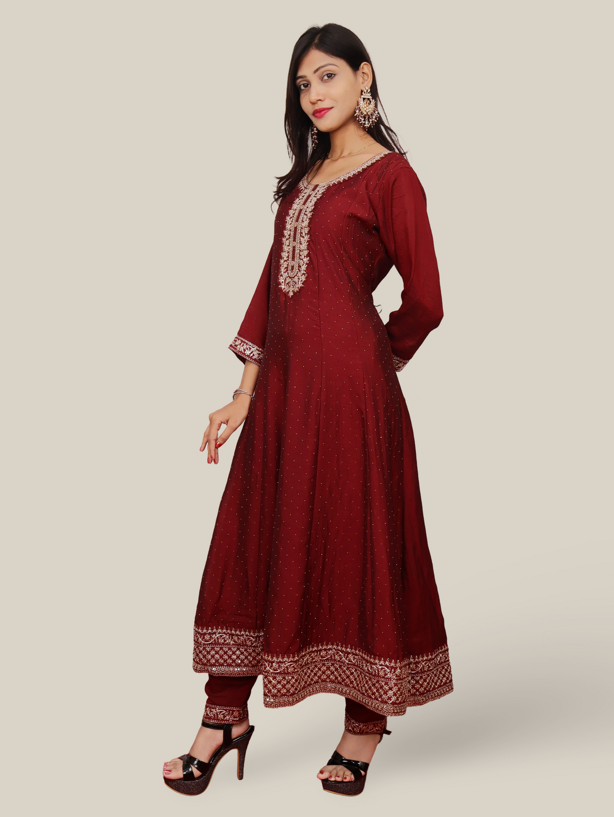 Woman Anarkali Suit Set with Pant-Dupatta-1