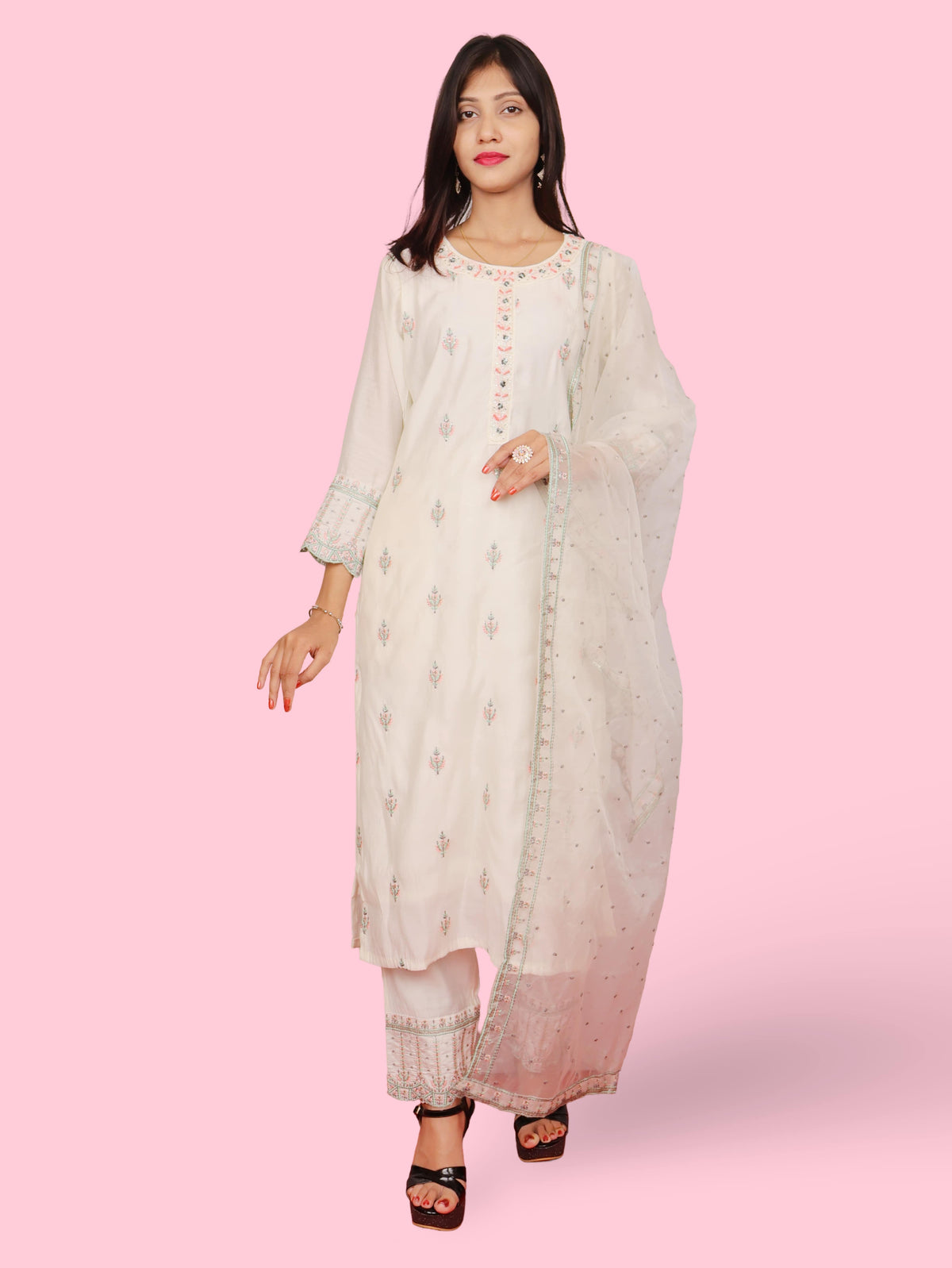 Women's Cotton Kurta-Pant, and Dupatta Set-0