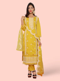 Yellow Embroidered Organza Suit-4
