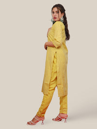 Silk Straight Kurti with Embroidery, Paired with Pant and Dupatta-1