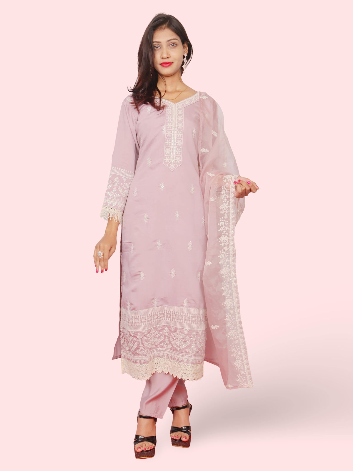 Women's Cotton-Silk Straight Suit with Dupatta