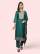 Dark Green Embroidered Straight Suit Set
