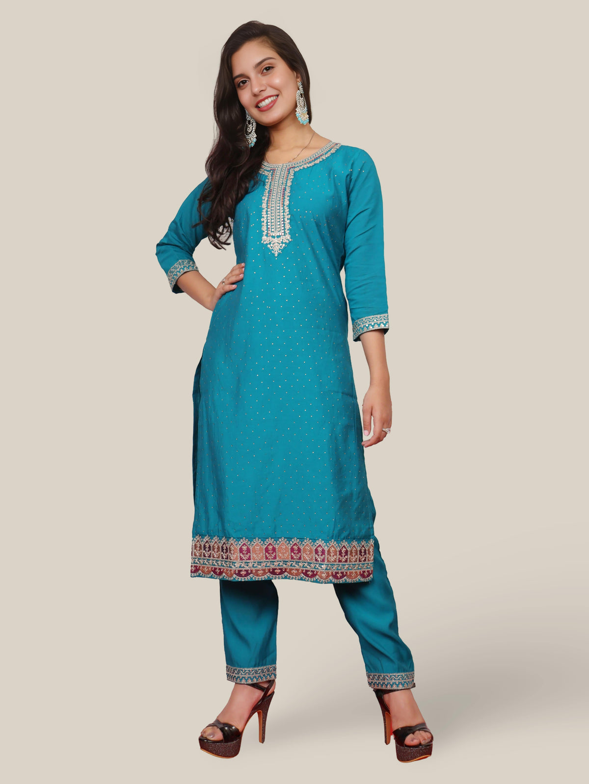 Woman Straight Suit Set with Pant-Dupatta-4