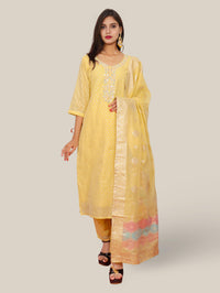 Woman Straight Suit Set with Pant-Dupatta-0