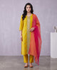 Embroidered Straight Kurta with Pants and Contrast Dupatta