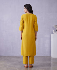 Embroidered Straight Kurta with Pants and Contrast Dupatta-1