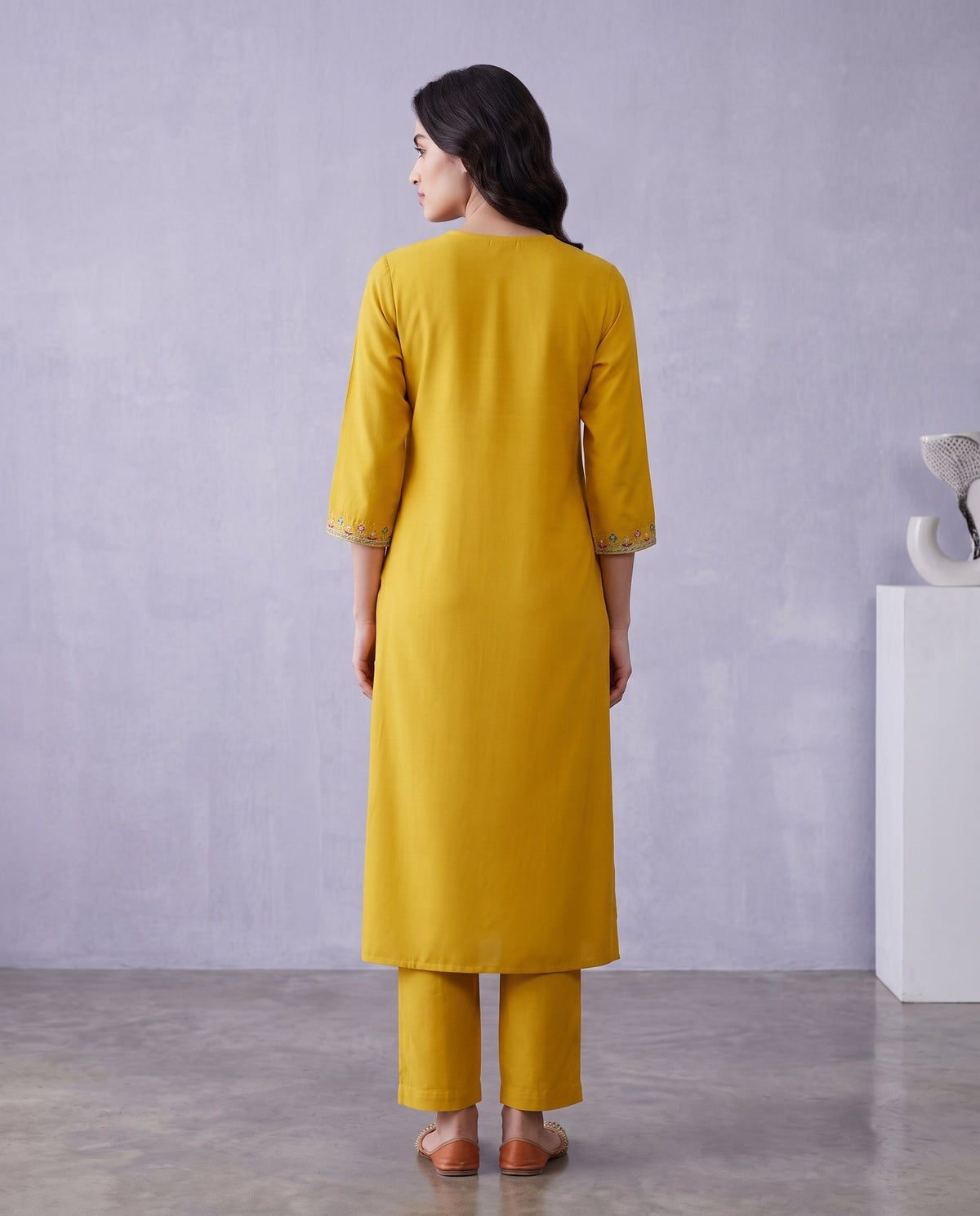 Embroidered Straight Kurta with Pants and Contrast Dupatta-1