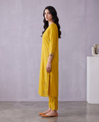 Embroidered Straight Kurta with Pants and Contrast Dupatta-2