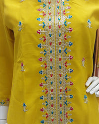 Embroidered Straight Kurta with Pants and Contrast Dupatta-3