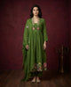Olive Green Floral Embroidered Anarkali Kurta with Pants Set | Sequin & Embroidery Work