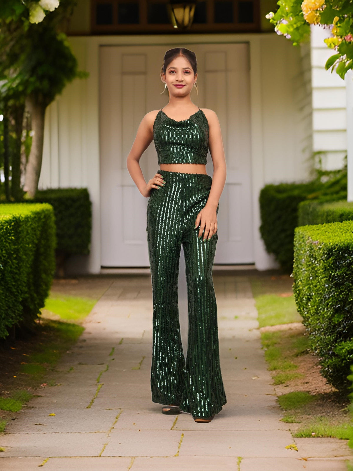 Sequins Spaghetti Neck Co-Ord Set by Shreekama-8