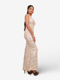 Starry Elegance Cream Sequins Maxi Dress by Shreekama