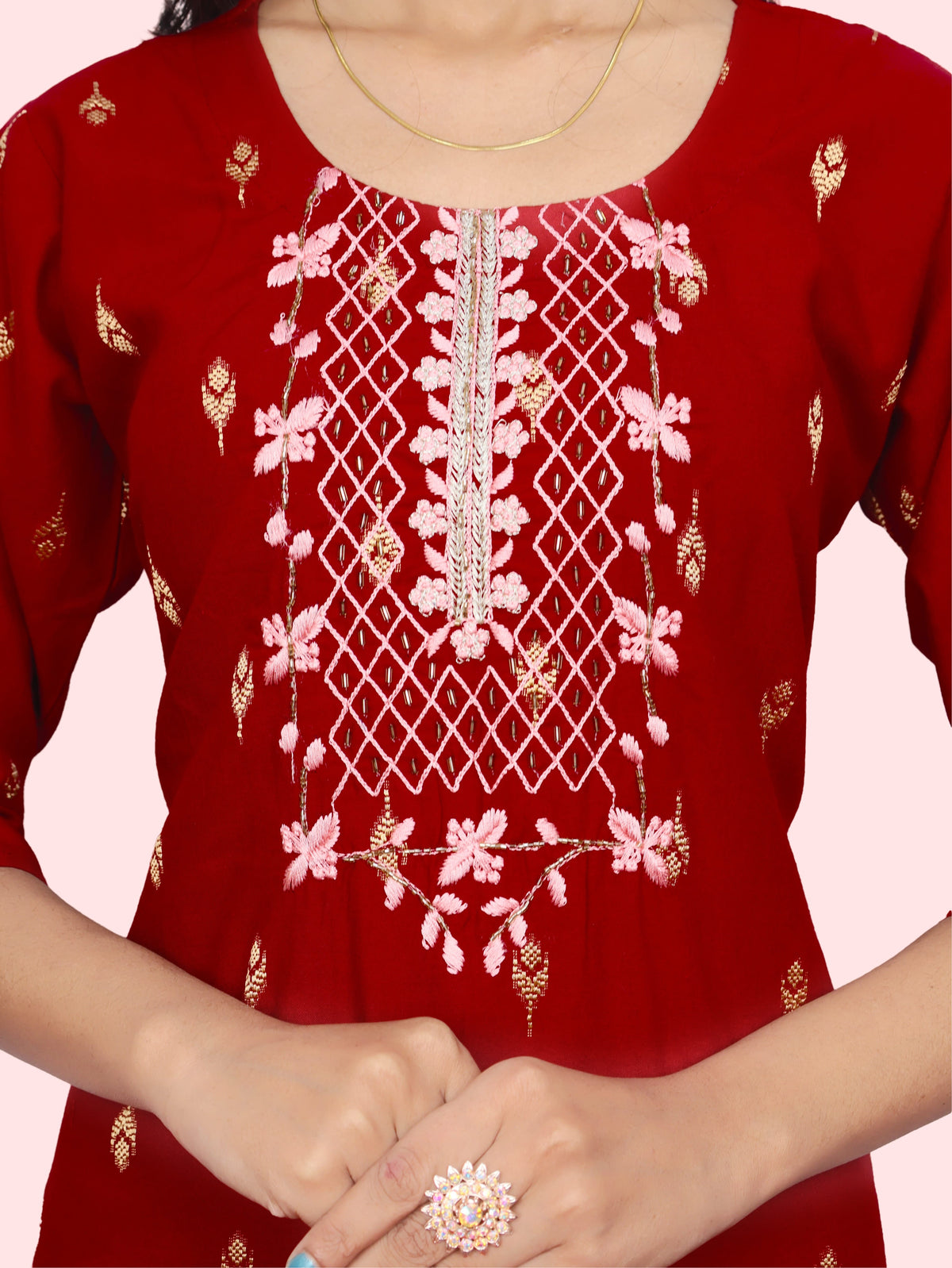 Cotton Kurti with Stunning Embroidered Neck-3