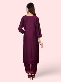 Rayon-Cotton Embroidered Straight Kurti with Pant and Dupatta-2