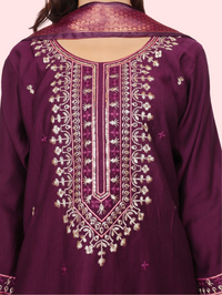 Rayon-Cotton Embroidered Straight Kurti with Pant and Dupatta-3