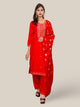 Rayon-Cotton Embroidered Straight Kurti Set with Pant and Dupatta