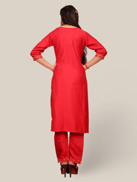 Rayon-Cotton Embroidered Straight Kurti Set with Pant and Dupatta-2