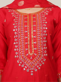 Rayon-Cotton Embroidered Straight Kurti Set with Pant and Dupatta-3