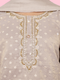 Silk Embroidered Straight Kurti with Pant and Dupatta-4