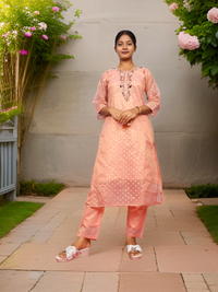 Silk Embroidered Straight Kurti with Pant and Dupatta-1