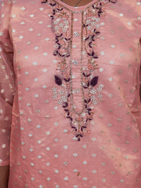 Silk Embroidered Straight Kurti with Pant and Dupatta-3