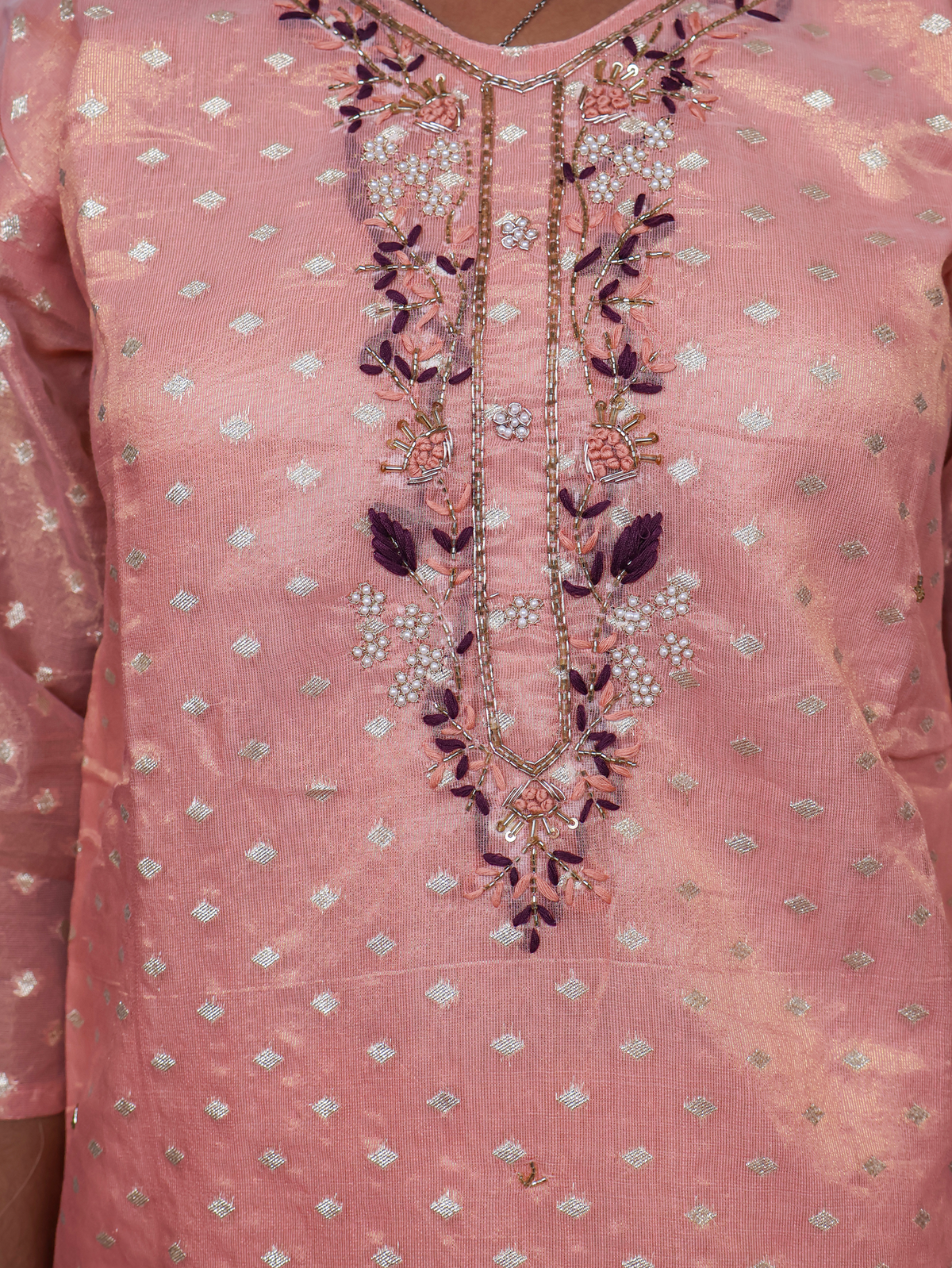 Silk Embroidered Straight Kurti with Pant and Dupatta-3