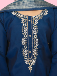 Embroidered Straight Kurta Set with Pant and Dupatta-3
