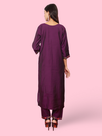 Rayon-Cotton Embroidered Straight Kurti with Pant and Dupatta-2