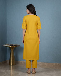 Embroidered Straight Kurta with Pants and Floral Printed Dupatta-1