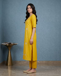 Embroidered Straight Kurta with Pants and Floral Printed Dupatta-2