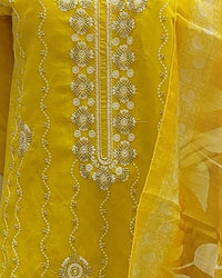 Embroidered Straight Kurta with Pants and Floral Printed Dupatta-3