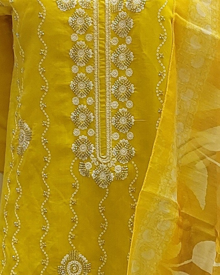 Embroidered Straight Kurta with Pants and Floral Printed Dupatta-3