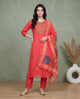 Embroidered Straight Kurta with Pants and Printed Dupatta